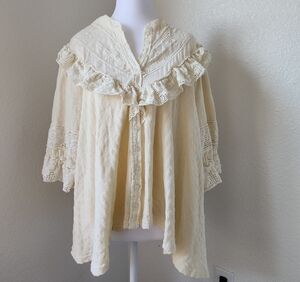 Free People Cream Lace Ruffle Blouse Cottage Core Boho Gypsy Top Sz L